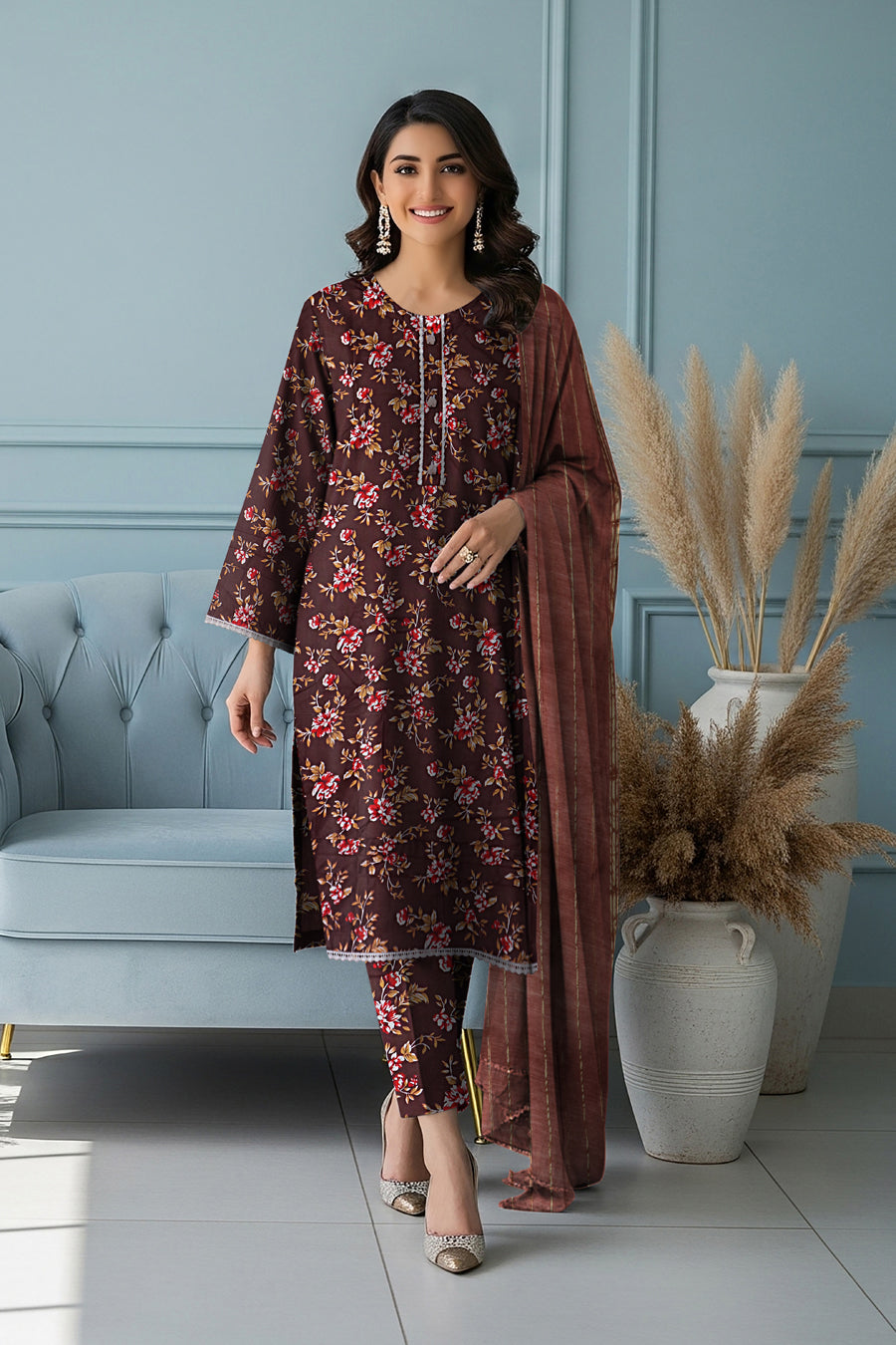 LS-2840. Ready-to-Wear Polo Linen Pakistani Suit - Chocolate Brown LS-2840. Ready-to-Wear Polo Linen Pakistani Suit - Chocolate Brown
