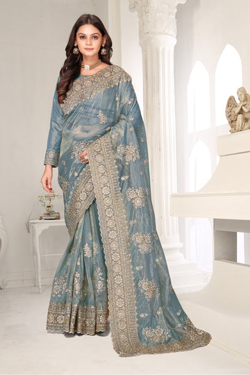 FBSR-729 Golden Zari Embroidery Saree