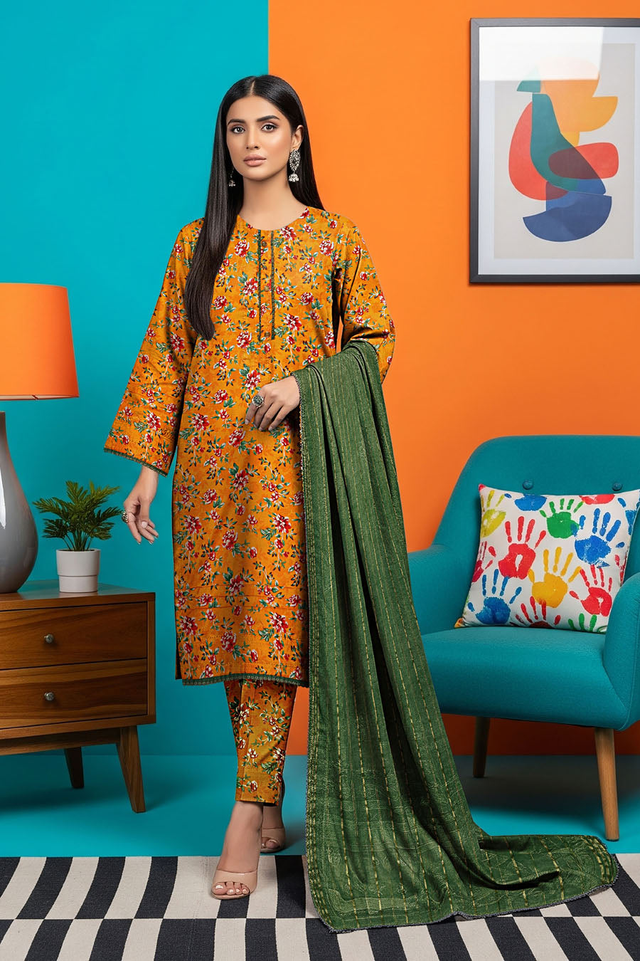 LS-2830.              Ready-to-Wear Polo Linen Pakistani Suit-MARIGOLD