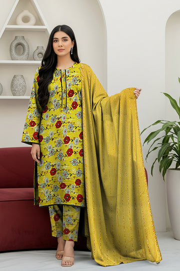 LS-2856.              Ready-to-Wear Polo Linen Pakistani Suit - Mustard Zinnia