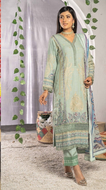 LS-2891 Ready to Wear | Winter Linen Suit | Celadon Green