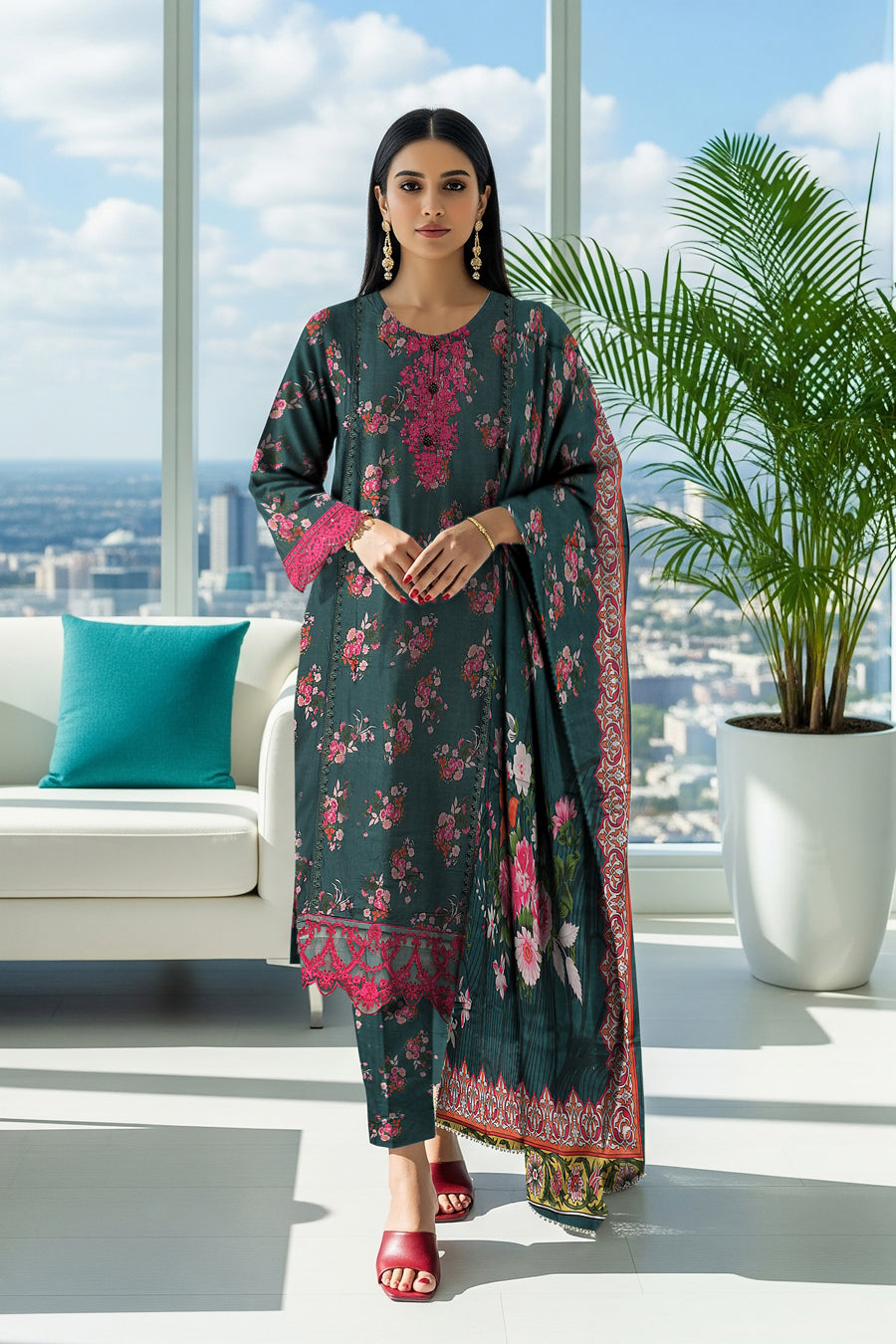 LS-2880 Ready-to-Wear Premium Winter Linen Suit - Forest Green