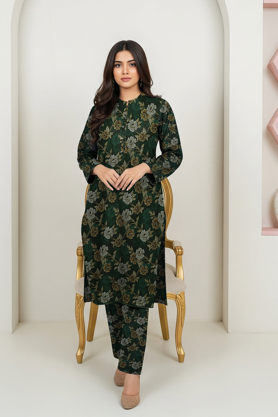 LS-2900 Premium Winter Dhanak 2-Piece|Ready to wear| Co-ord Set| Forest Green Digital Print