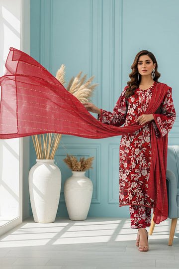 LS-2854.                                   Ready-to-Wear Polo Linen Pakistani Suit - Autumnal Crimson