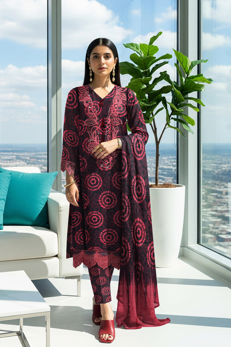 LS-2875.                   Ready-to-Wear Premium Winter Linen Suit - Obsidian Black Tie-Dye Print