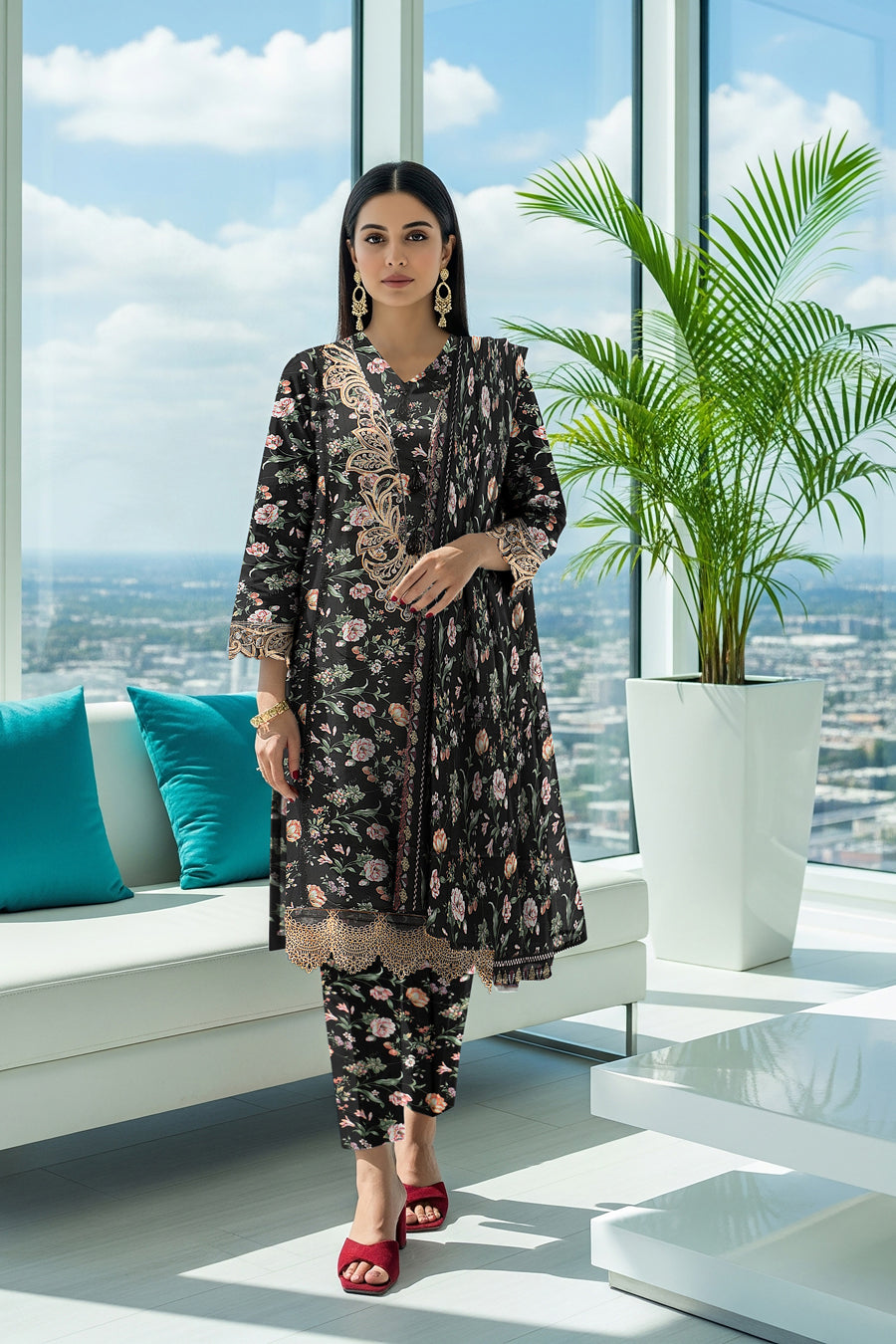 LS-2876 Ready-to-Wear Pakistani Premium Winter Linen Suit - Noir Black