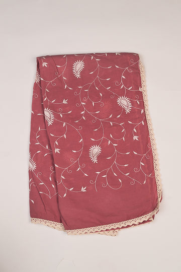 FBDUP-13 Elegant Mulmul Cotton Dupatta with Embroidered Jaal & Lace Border