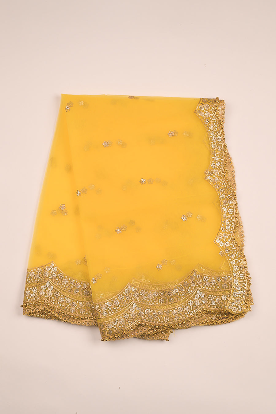 FBDUP-16 Premium Net Dupatta with Gold Cutwork Embroidery & Scalloped Pearl Lace
