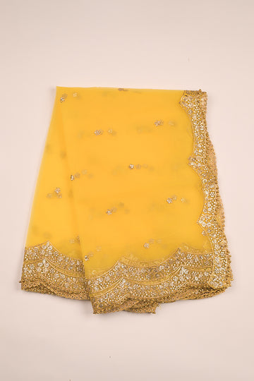 FBDUP-16 Premium Net Dupatta with Gold Cutwork Embroidery & Scalloped Pearl Lace