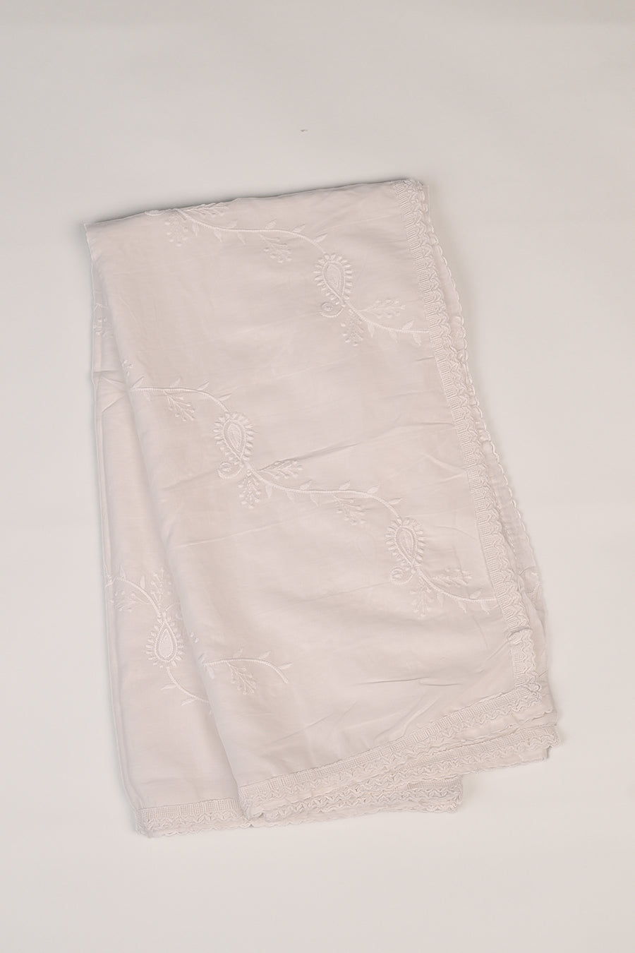 FBDUP-27 Elegant Mul Cotton Dupatta with Chikan Embroidery & Lace Border