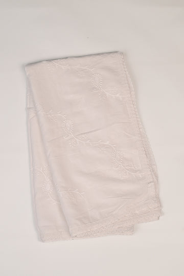 FBDUP-27 Elegant Mul Cotton Dupatta with Chikan Embroidery & Lace Border