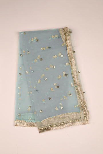 FBDUP-30 Elegant Net Dupatta with Sequin Embroidery & Four-Side Lace Border