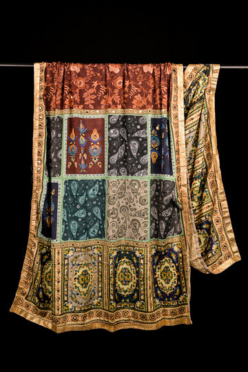 FBDUP-35 Chinnon Dupatta with Patchwork Paisley, Floral Motifs & Traditional Border