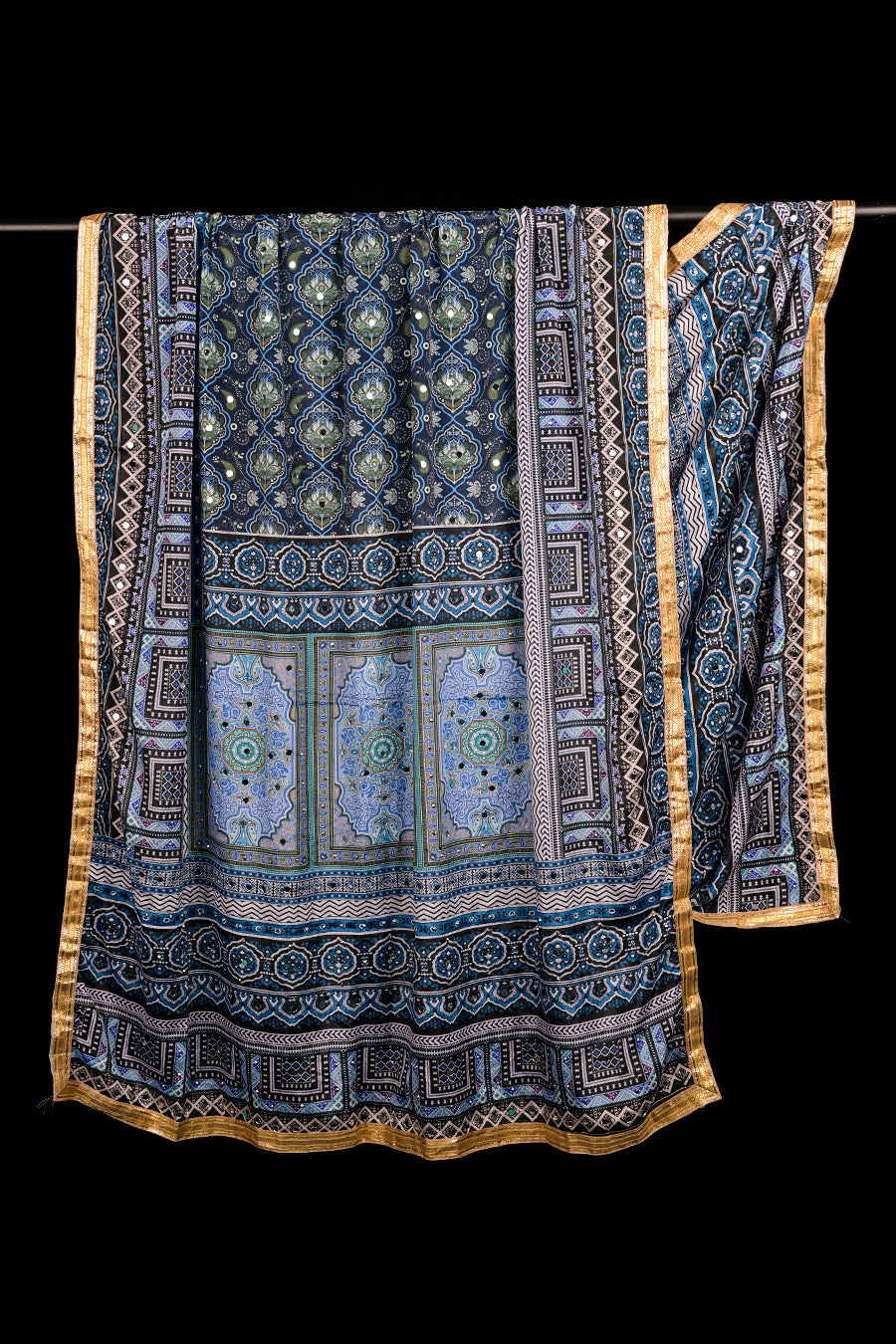 FBDUP-38 Chinnon Dupatta with Sindhi-Inspired Motifs & Golden Border