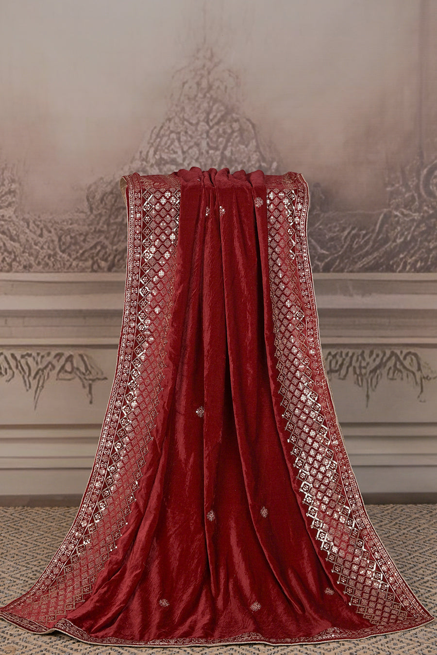 FBDUP-40 Premium Micro Velvet Dupatta with Embroidered Border & Motifs