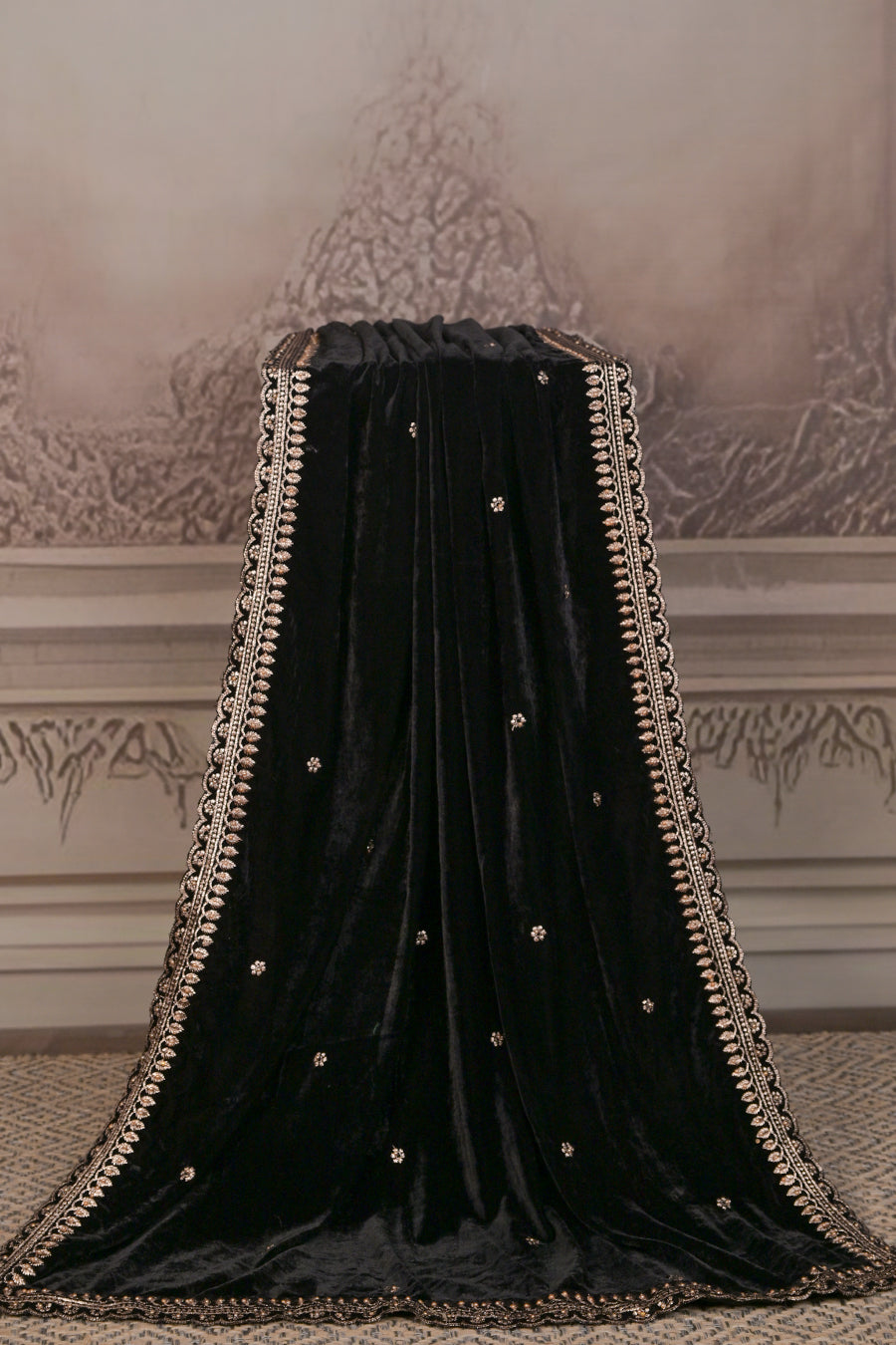 FBDUP-41 Premium Micro Velvet Dupatta with Embroidered Motifs & Ornate Border