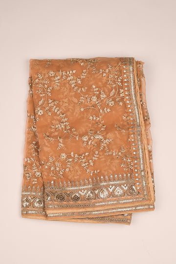 FBDUP-43 Embroidered Organza Dupatta with Golden Sequins & Floral Detailing