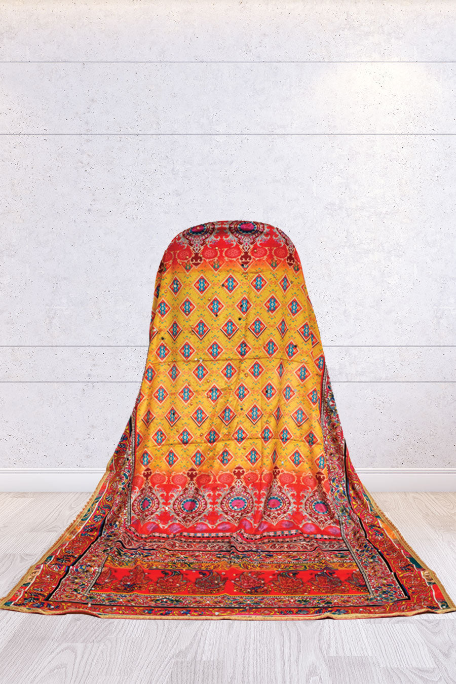 FBDUP-45 Multicolour Diamond Motif Chinnon Dupatta with Vibrant Traditional Border
