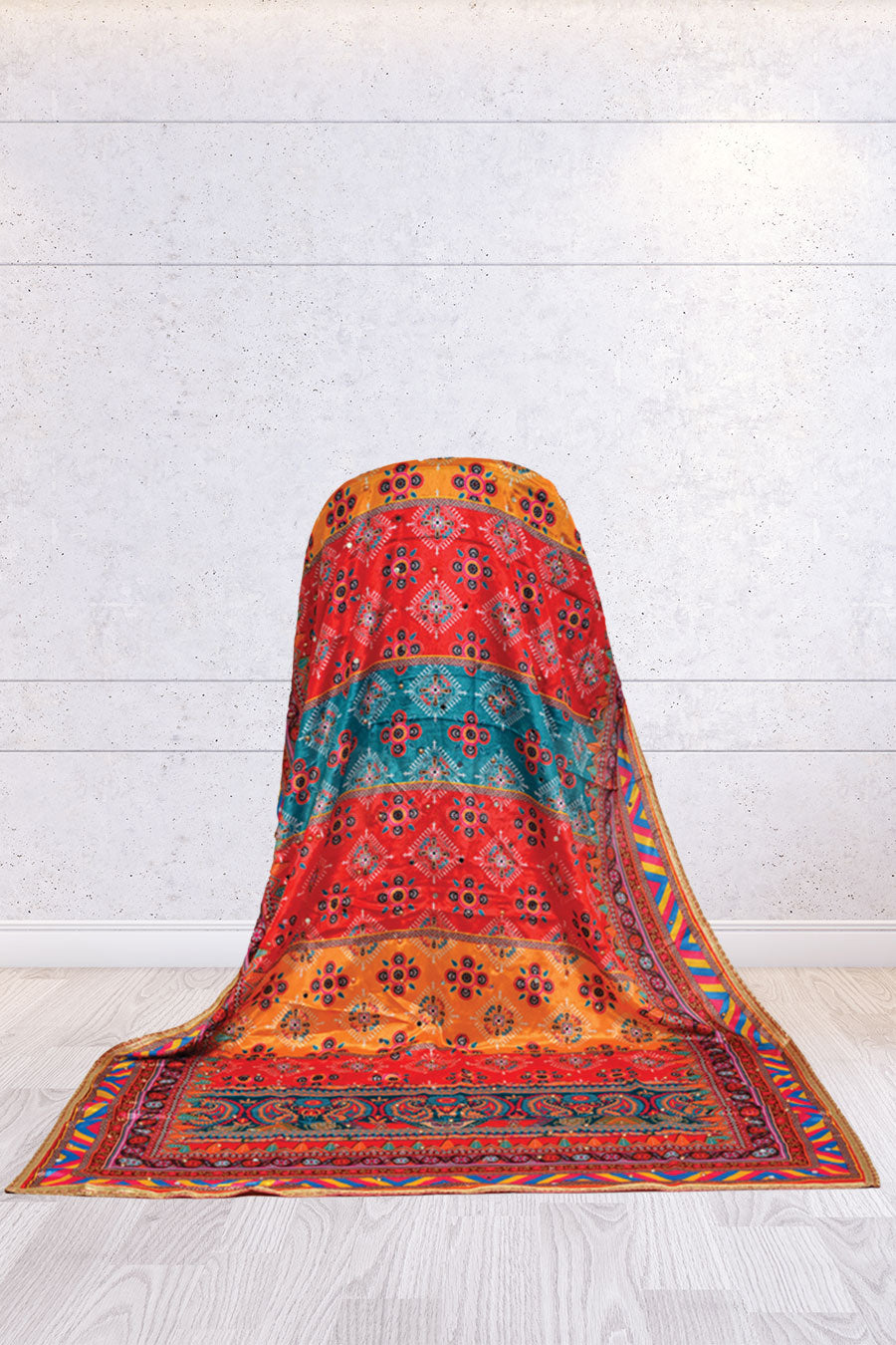 FBDUP-47.                 Multicolour Motif Print Chinnon Dupatta with Traditional Border