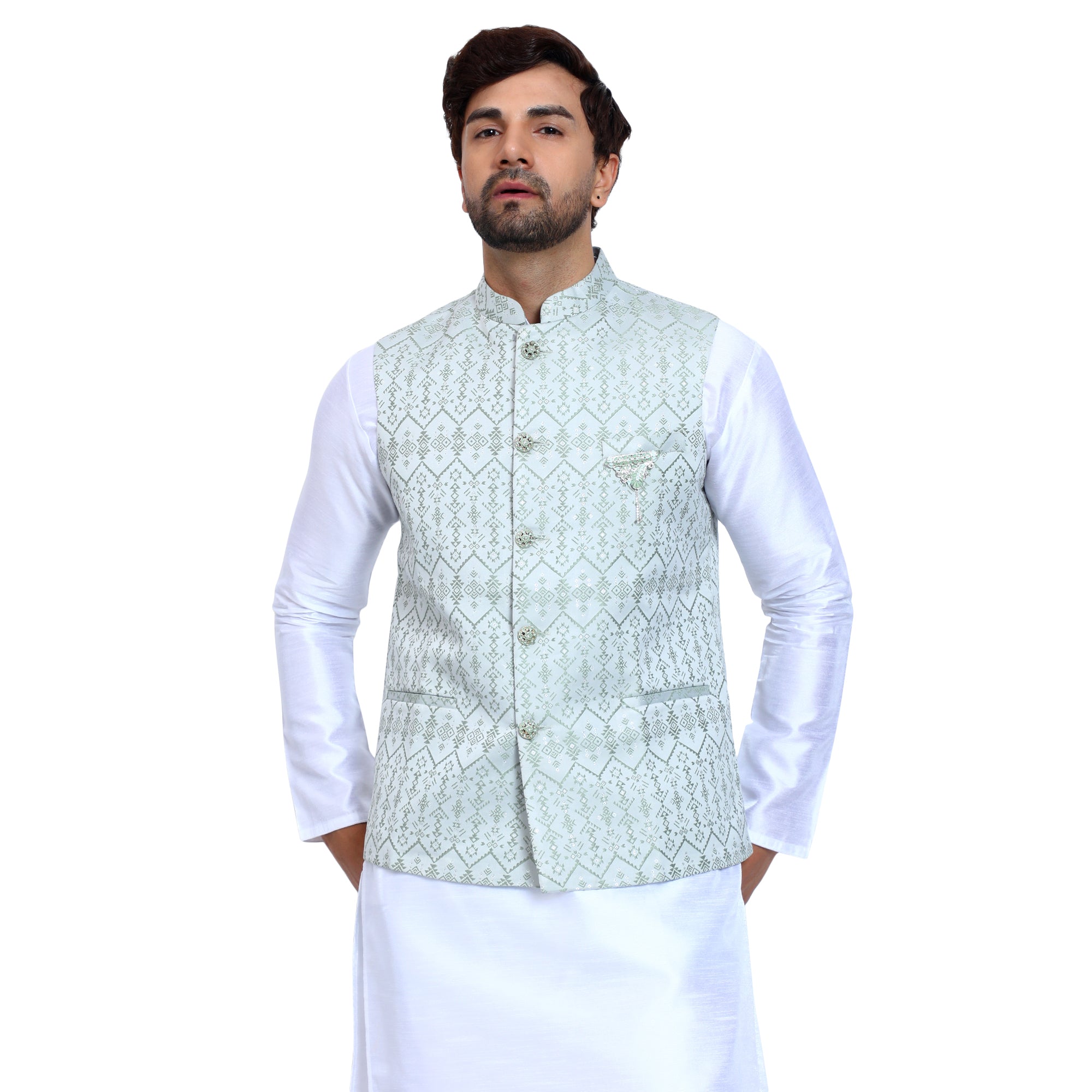 FBJK-55 Men’s Luxury Light Green Geometric Jacquard Waistcoat | Tailor