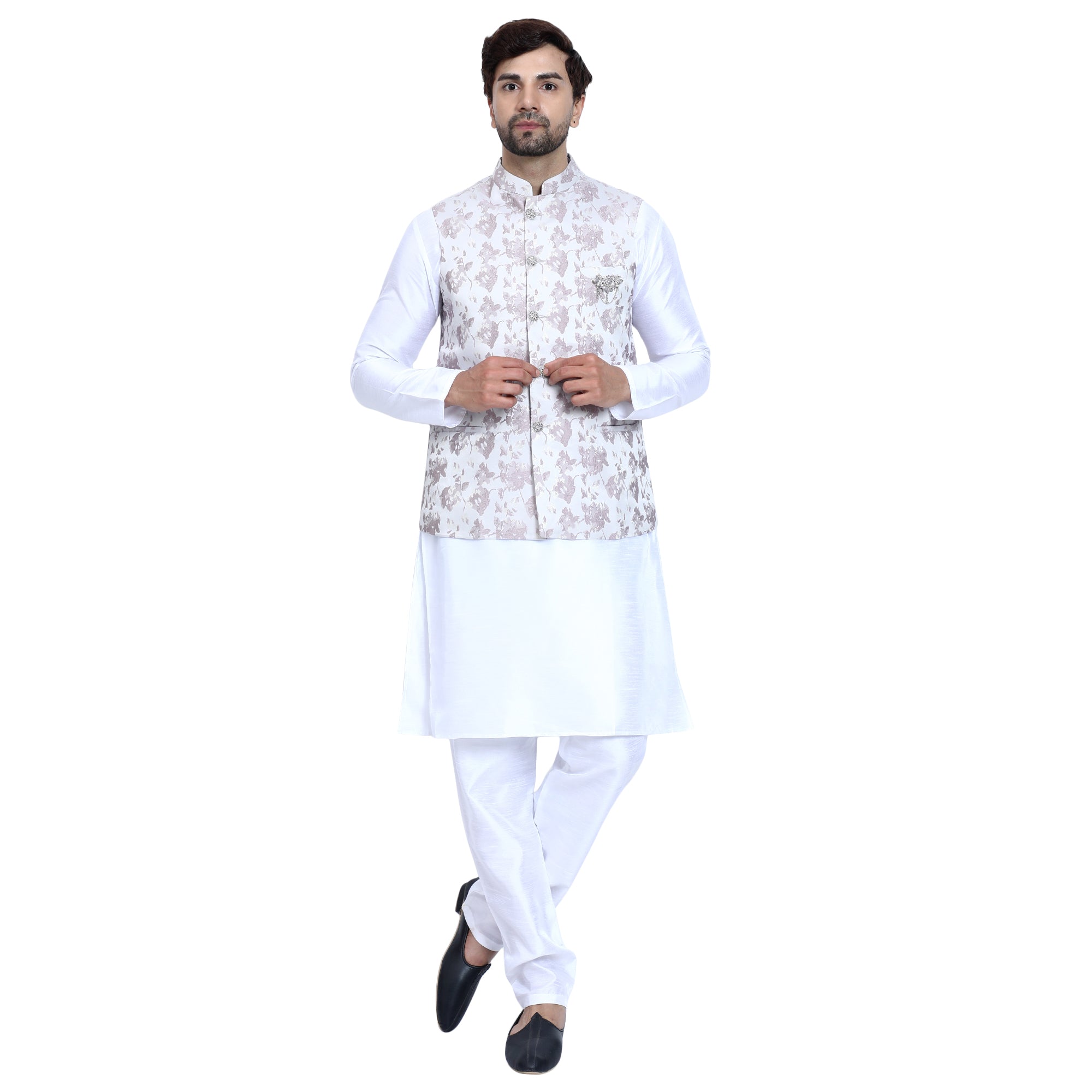 FBJK-70. Men’s Luxury Grey and Purple Floral Damask Brocade Waistcoat