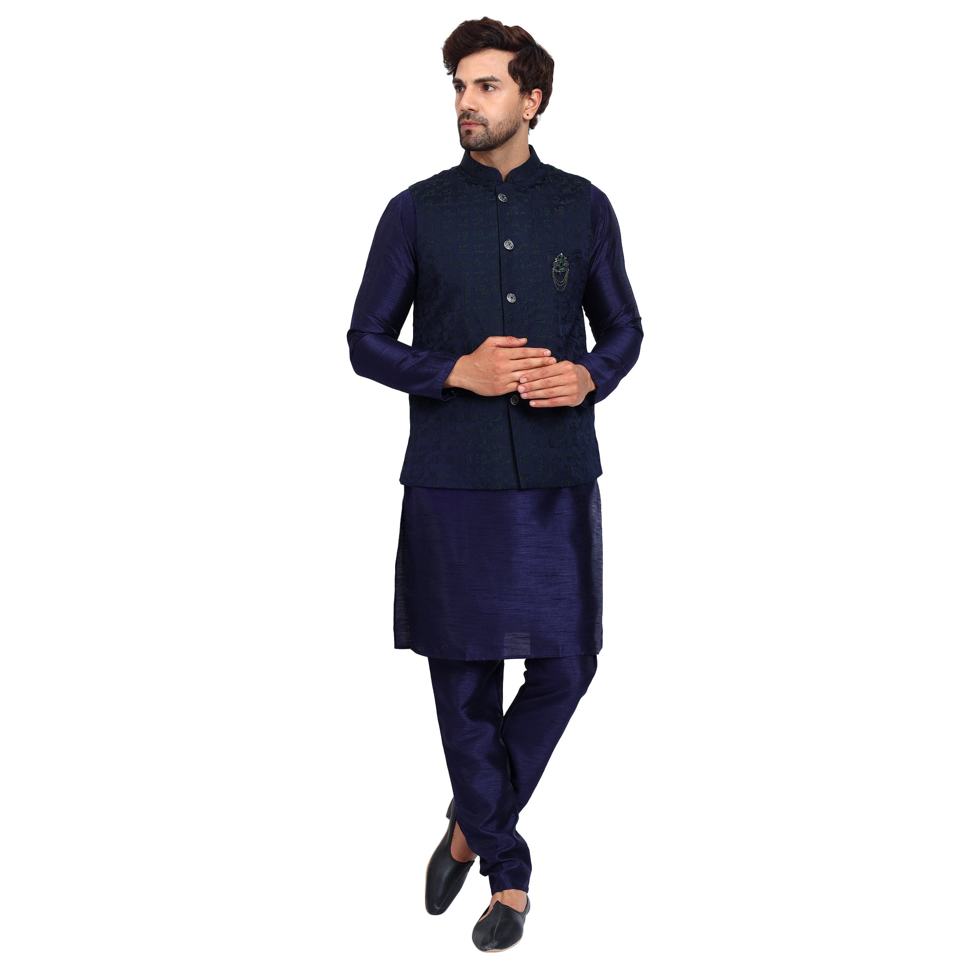 FBJK-73 Men’s Navy Blue Textured Finish Jacquard Waistcoat | Tailored