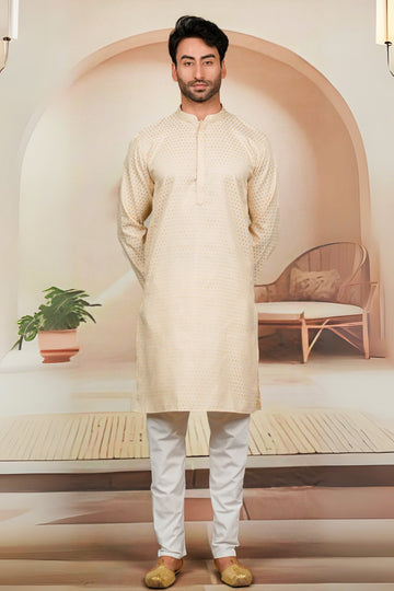 FBMS-278. Fabeha | Men's Premium Textured Jacquard Kurta Pyjama | Tailored Suiting-Grade Set