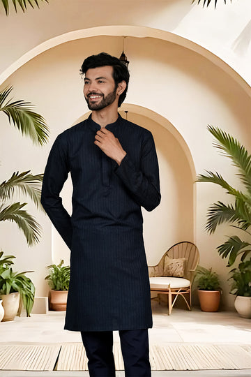 FBMS-281. Fabeha | Men's Premium Soft Dobby Striped Kurta Pyjama | Tailored Suiting-Grade Set