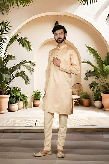 FBMS-285. Fabeha | Men's Premium Textured Jacquard Kurta Pyjama | Tailored Suiting-Grade Set