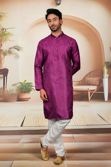 FBMS-292. Fabeha | Men's Magenta Premium Textured Jacquard Kurta Pyjama | Tailored Set