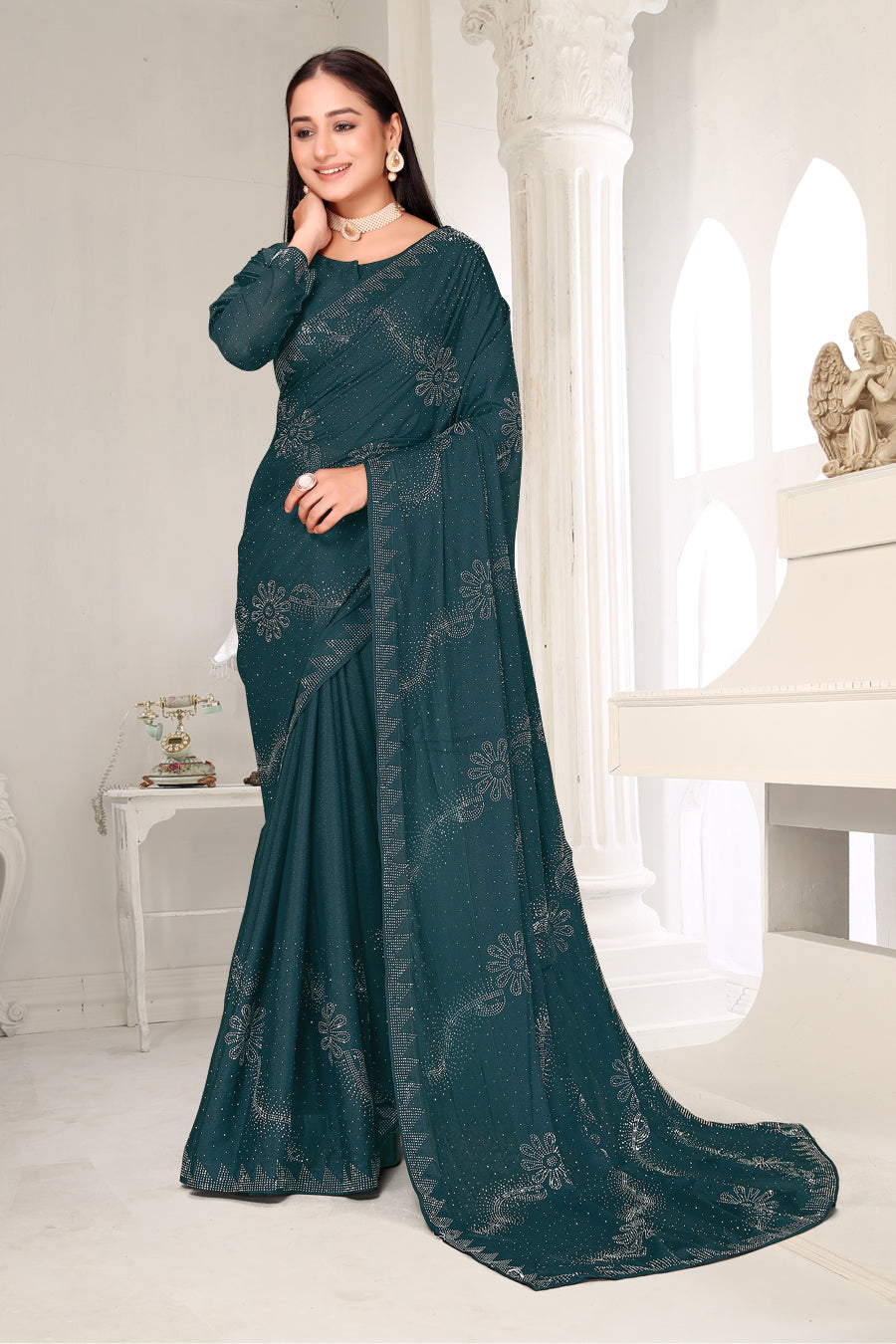 FBSR-709 Floral Silver Elegance saree