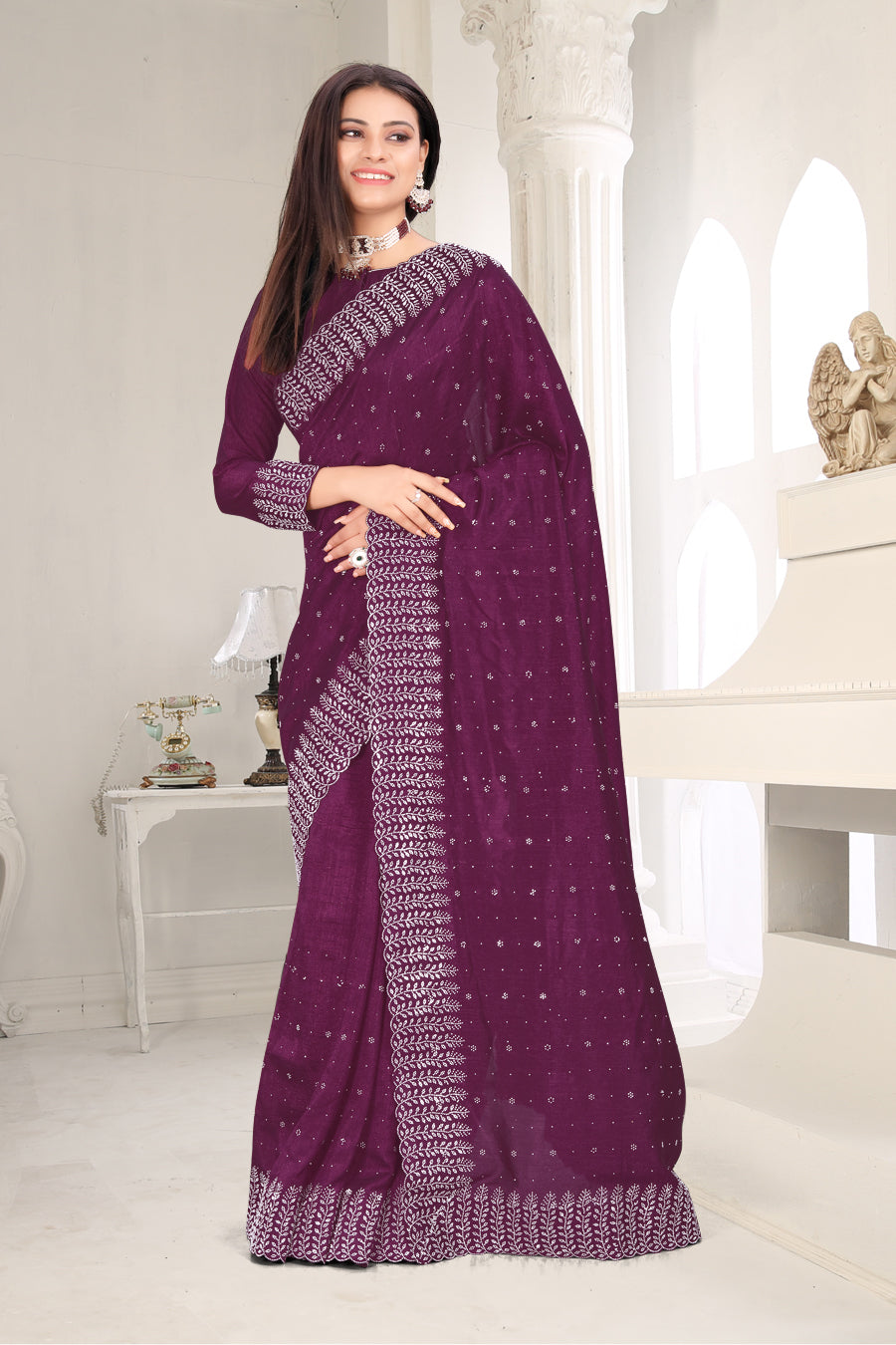 FBSR-713 Silver Stone Vichitra Saree