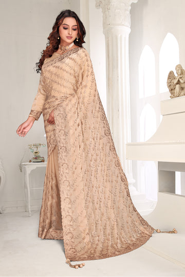 FBSR-734 Premium Fandy Chiffon Saree | Diagonal Zari & Micro Crystal Stones | Affordable Luxury