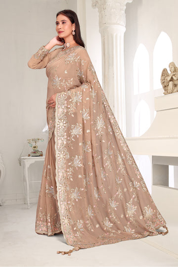 FBSR-735 Affordable Luxury: Georgette Saree with Zari & Stone Embroidery | Party Ready