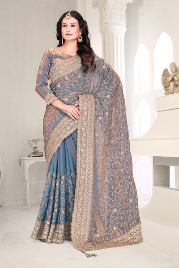 FBSR-741 Luxurious Zari Dori Saree | Rich Hand-Embellished Stones | Luxury Fandy Satin | Fabeha Prêt