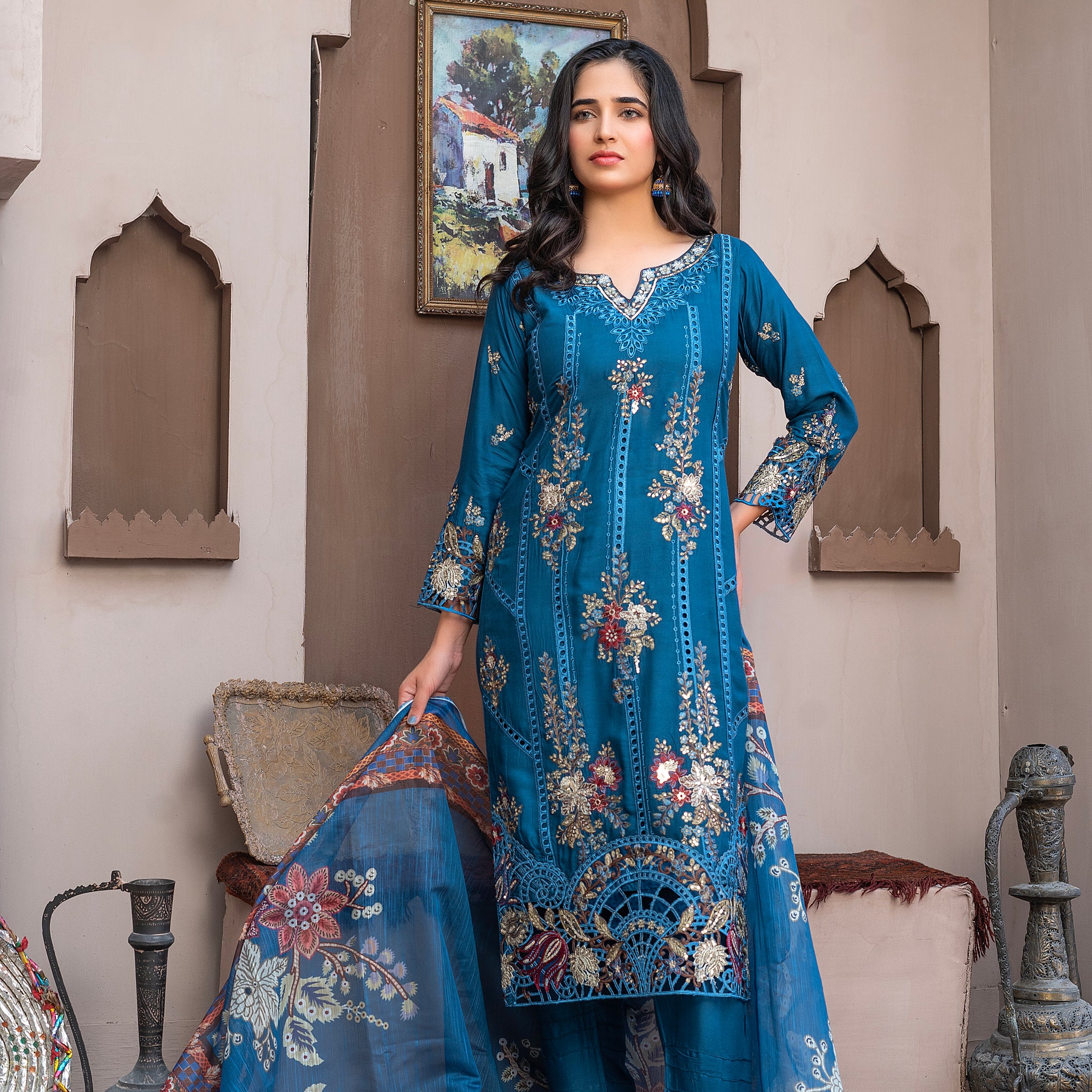 LS-2826                          Premium Embroidered Linen Pakistani Suit