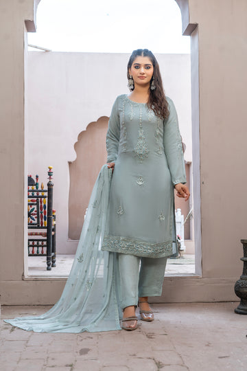 LS-2827.                         Premium Embroidered Chiffon Pakistani Suit | Fabeha