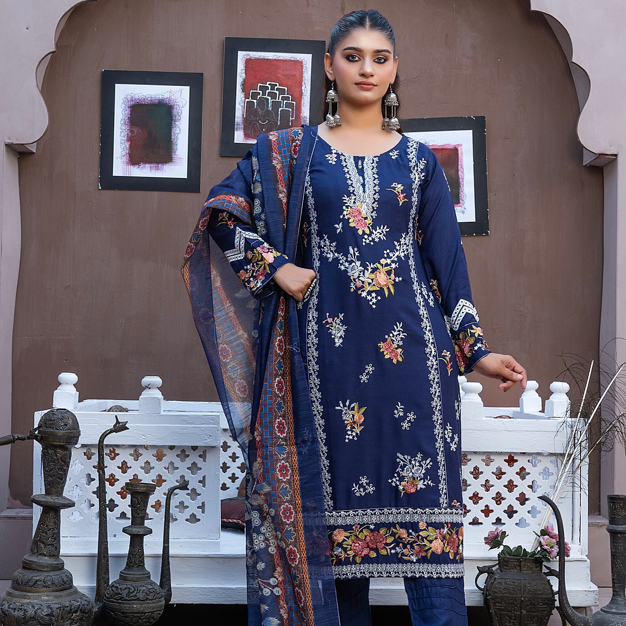 LS-2828.                    Readymade Pakistani Premium Embroidered Linen Suit | Fabeha