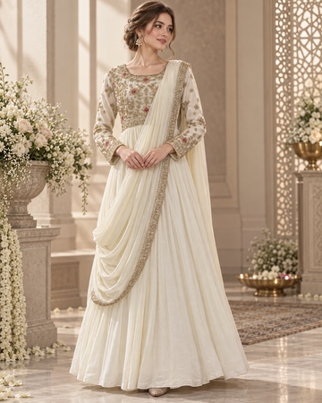 SKRS-1001. Glamorous Pre-Draped Saree Gown | Elegant Embroidery