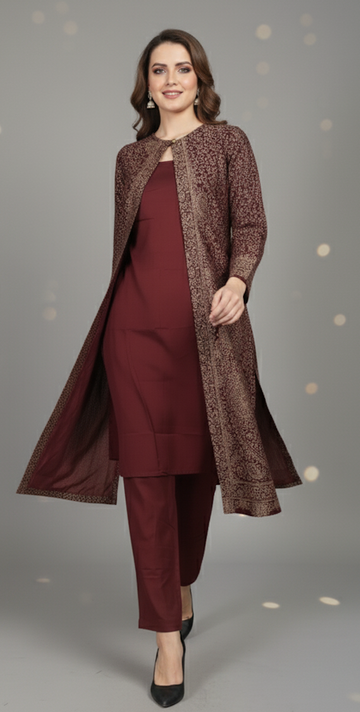 FBRS-1007 Affordable |Premium Woven Heritage Jacket Set | Modern Pashmina-Style Co-ord | Winter Formal Wear UK