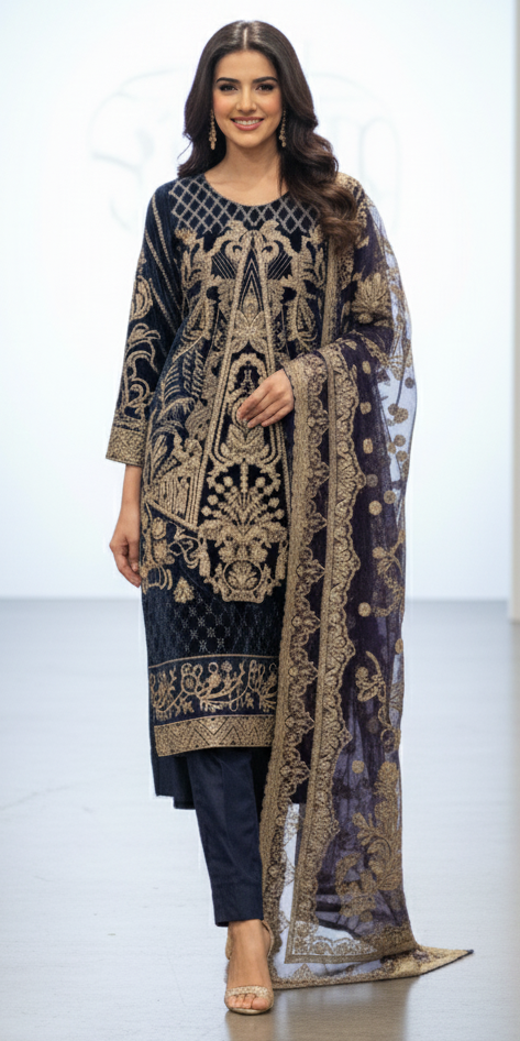 LS-2037-A.                         Midnight Navy Sapphire Velvet Embroidered Suit | Lux3-Piece Festive Collection | Shop Now!