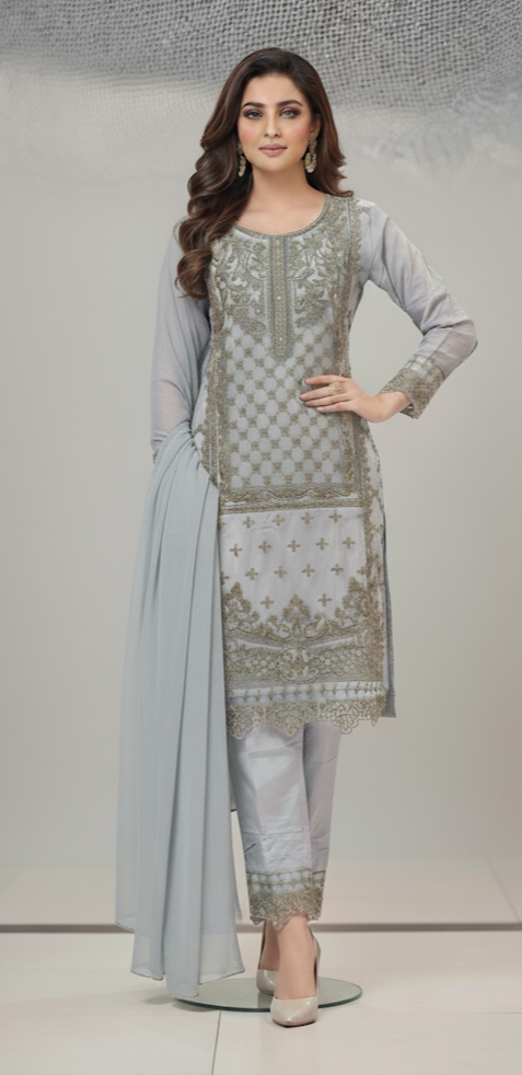 LS-2165 Antique Embroidery | Ready to Wear | Linen Pakistani Suit | 3-Piece Outfit