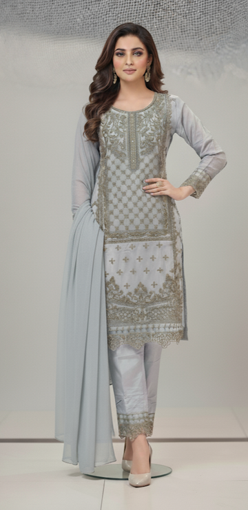LS-2165 Antique Embroidery | Ready to Wear | Linen Pakistani Suit | 3-Piece Outfit