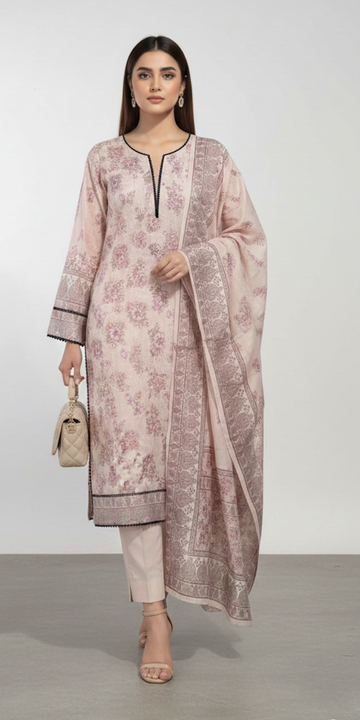 LS-2934 Dusty Blush | 3-Piece Ready-to-Wear | Winter Dhanak Suit | Digital Print & Shawl