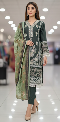 LS-2944 Ready to Wear Premium Winter Dhanak Suit | Embroidered Dress with Botanical Print Shawl