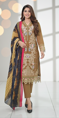 LS-2945 Ready to Wear | Premium Winter Premium Dhanak Suit | Embroidered Dress with Abstract Print Shawl