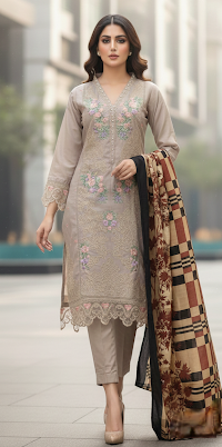 LS-2948 Ready to Wear | Premium Dhanak Winter Suit | Resham & Pearl Embroidery | Printed Shawl | Shop Now