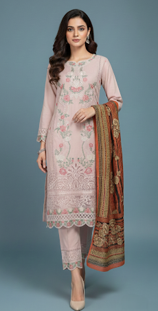 LS-2947 Ready to Wear | Winter Premium Dhanak Suit | Embroidered Dress with Floral Print Shawl
