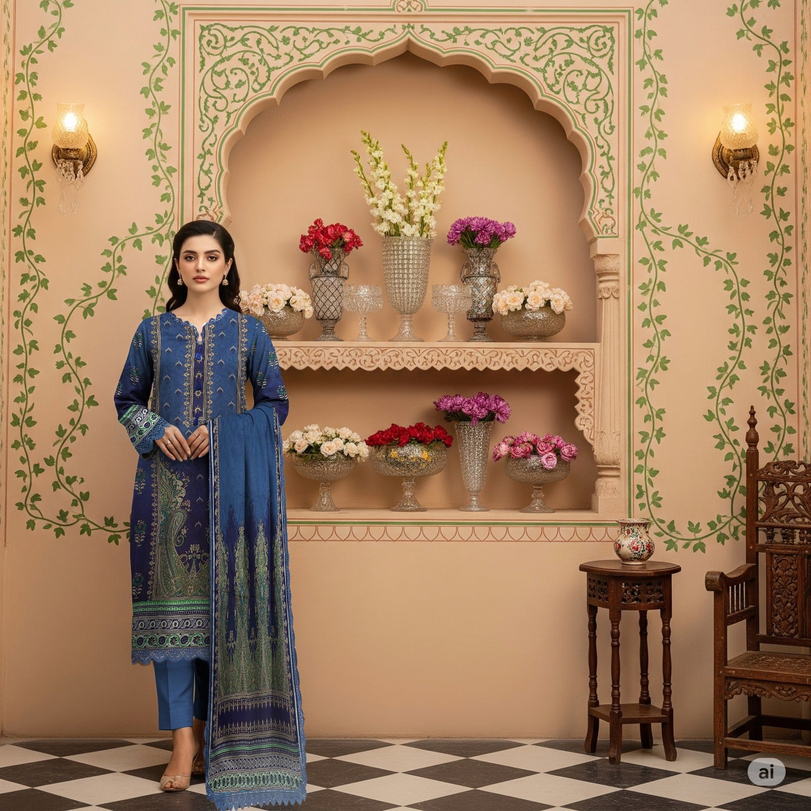 LS-2871 Ready-to-Wear Pakistani Premium Winter Linen Suit - Cobalt Blue