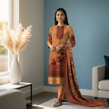 LS-2868 Ready-to-Wear Pakistani Premium Winter Linen Suit - Desert Apricot